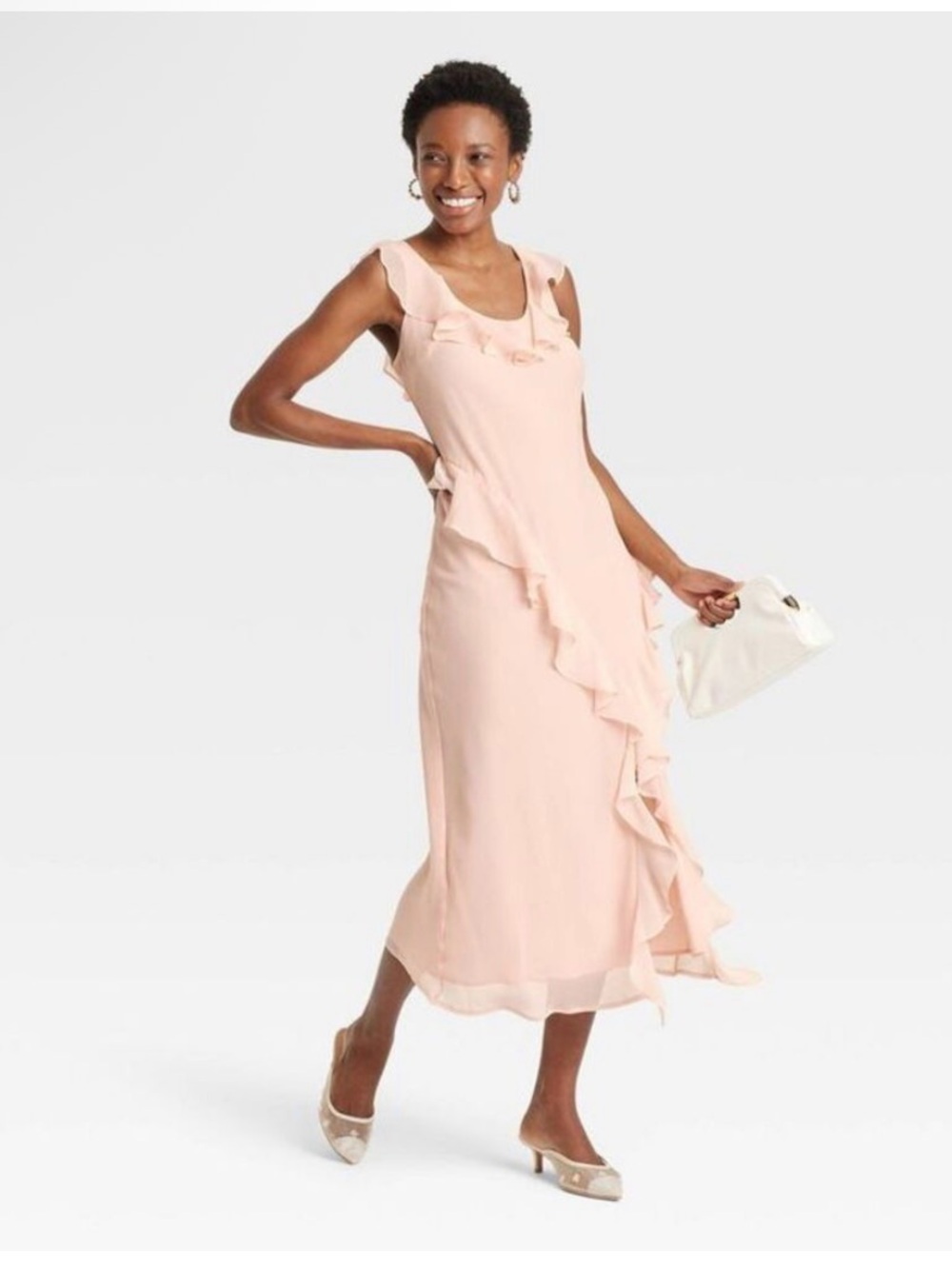 Women's Ruffle Slip Dress - A New Day Light Pink XS (NWT)